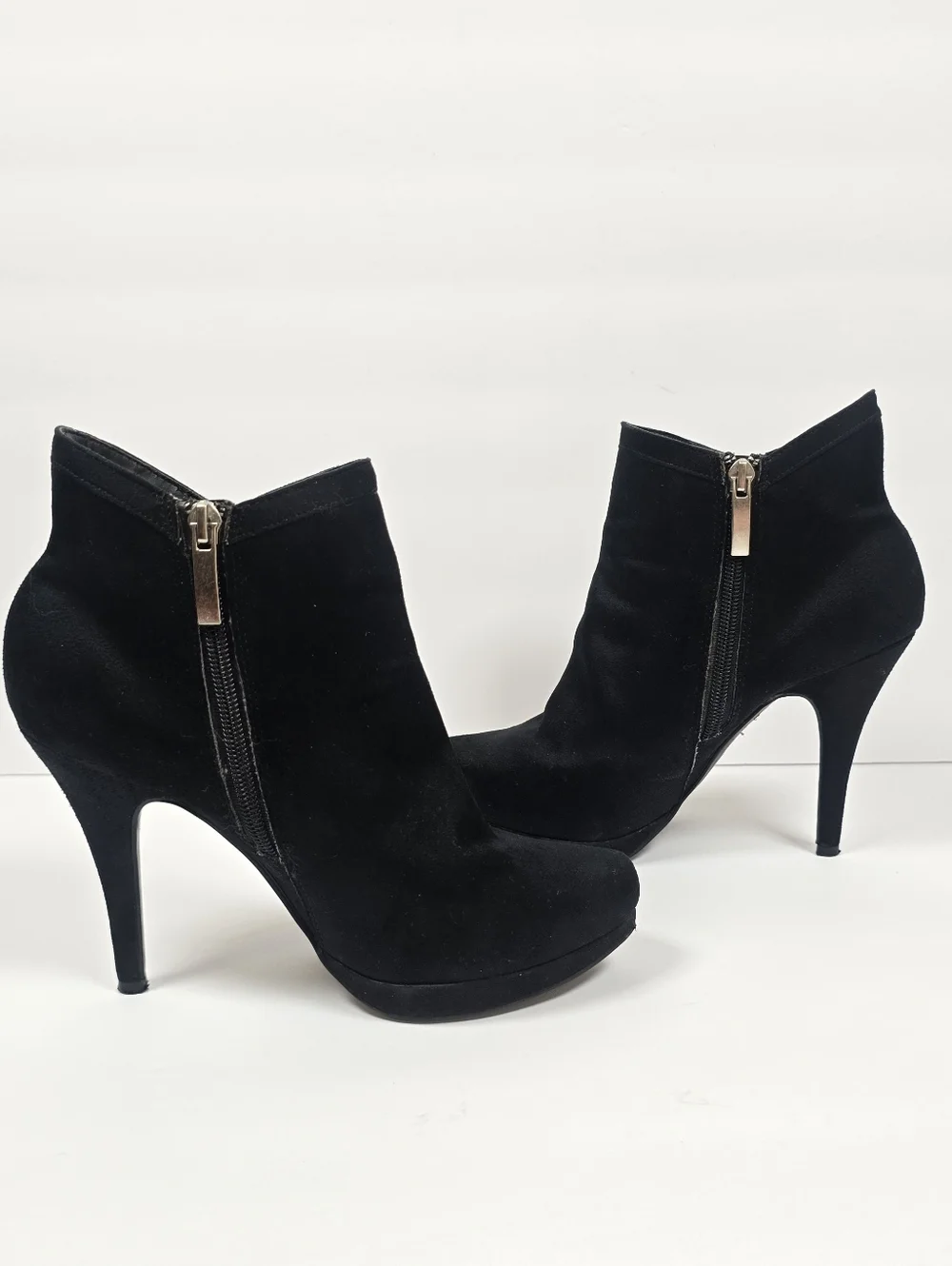 Limelight Black Suede Platform Stiletto Ankle Boots Side Zip Heeled Booties 38